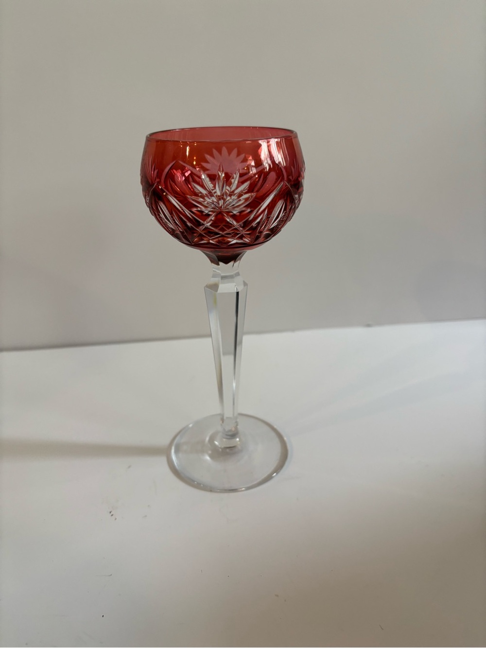 Vintage Ajka Crystal Odessa Ruby Red Cut to Clear Wine Glass Hock Goblet